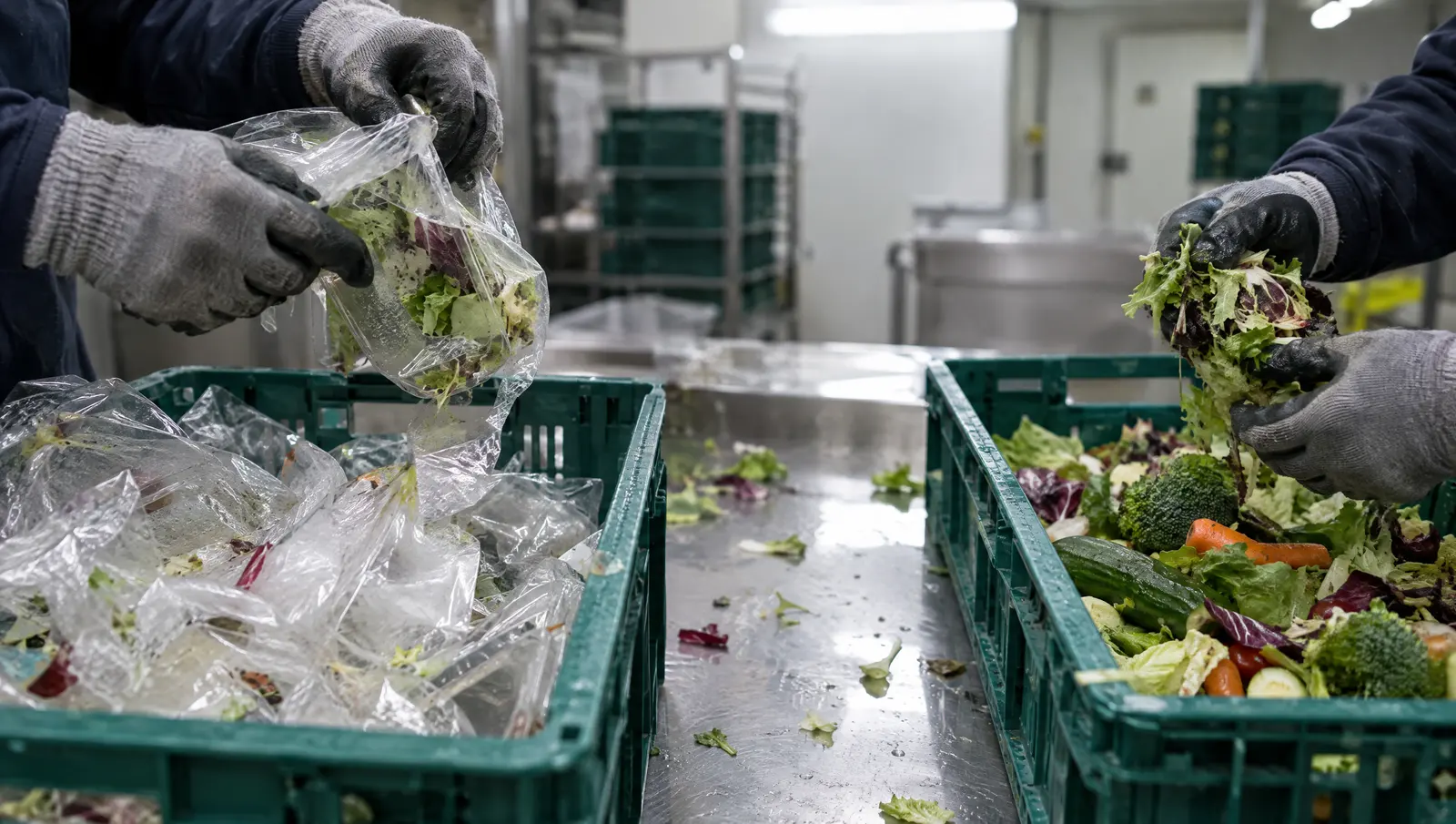 С просроченных продуктов снимают упаковку: органика и пластик идут в разные ящики